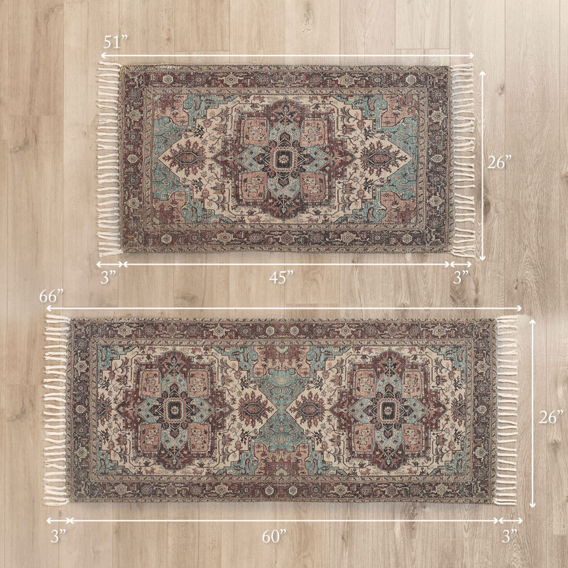 Jessica Simpson Machine Washable, Slip Resistant Accent and Runner Rugs with Fringe (Set of 2)