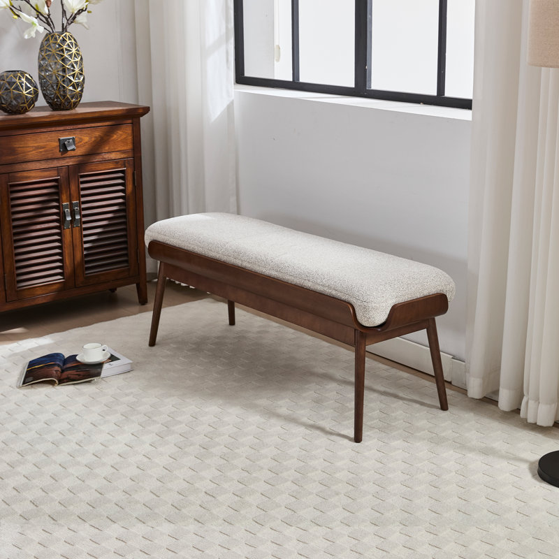 classic and minimalist Fabric Upholstered Entryway Bench with Wood Frame & End of Bed Bench for Bedroom Living Room, Gray