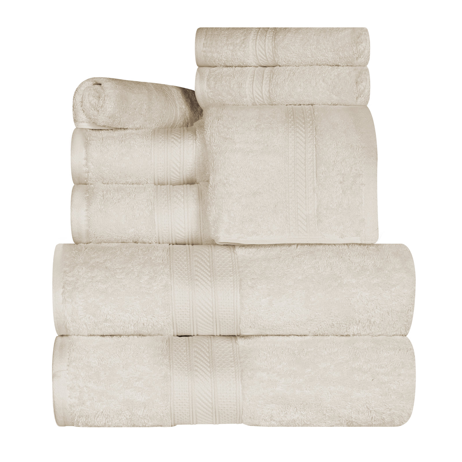 Glenlee Long Staple Combed Cotton Solid 8-Piece Quick-Drying Towel Set, Almond
