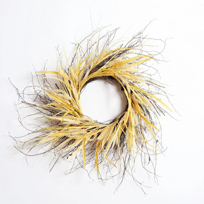 Couronne de porte d'automne Fall Wheat & Wispy Birch Twig