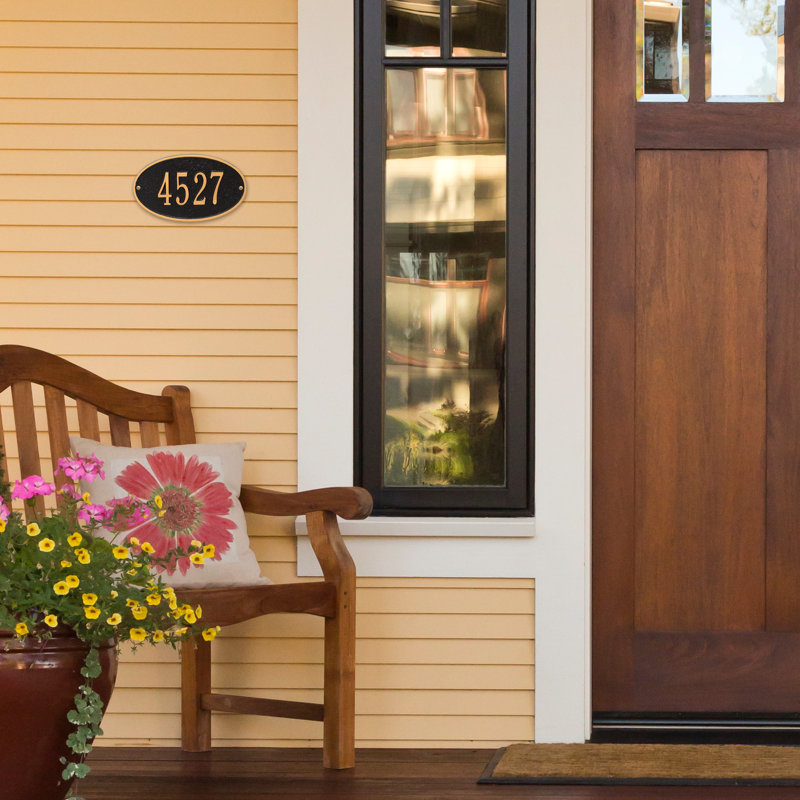 Oval 1-Line Wall Address Plaque, Black / Gold, Yes
