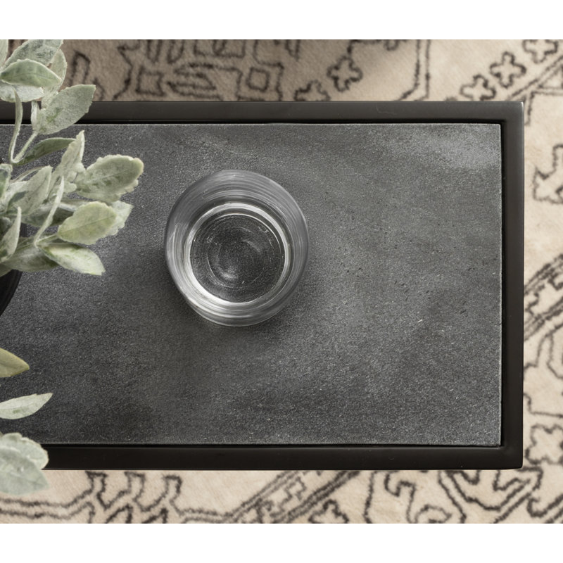 Everly Quinn Jaspur Narrow and Metal Rectangle Side Table, Marble BlacK/Black