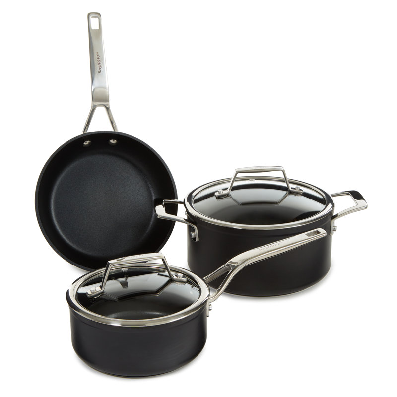 Batterie de cuisine antiadhésive pour 2 personnes Berghoff Essentials avec couvercle en verre, noir