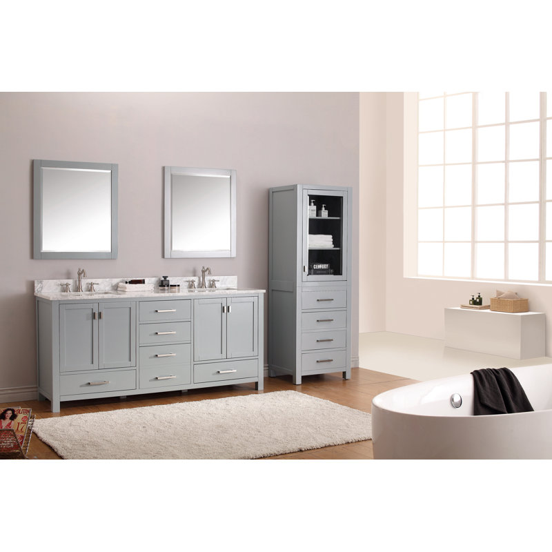 Modero 72" Double Bathroom Vanity with Top, Carrera White Marble, Chilled Gray