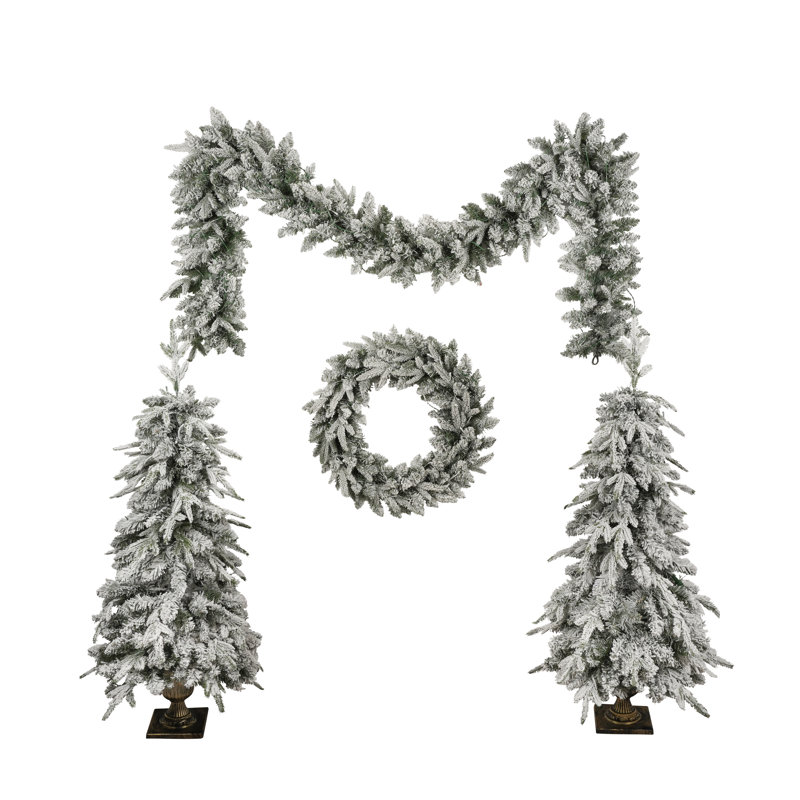 Arbre de Noël artificiel 4 pièces avec couronne et guirlande 4 pièces