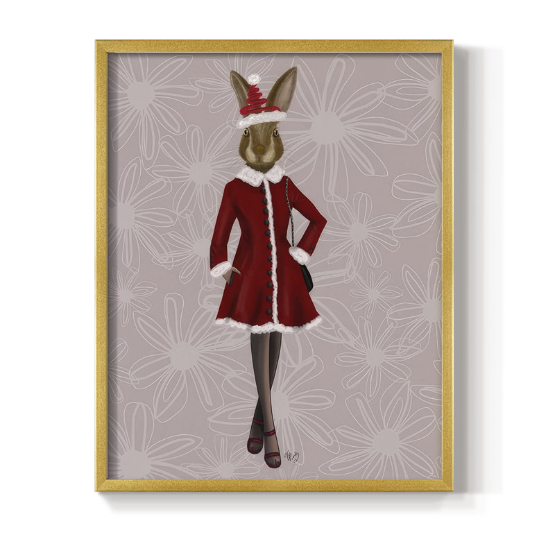 Christmas Christmas Fashion Bunny, reproduction encadrée - bois massif, H 15 po x l 12 po, Doré