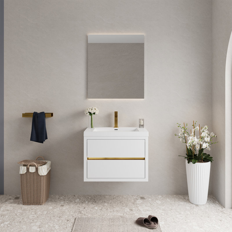 Meuble-lavabo mural avec lavabo, 30", Blanc lustré
