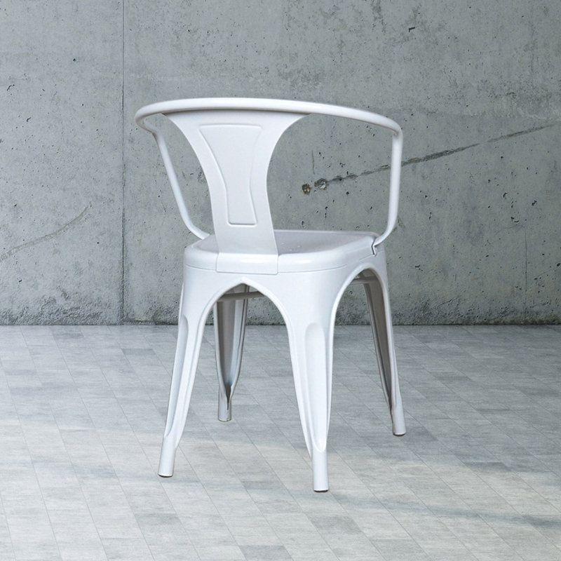 White Metal Slat Back Stackable Dining Chair Set
