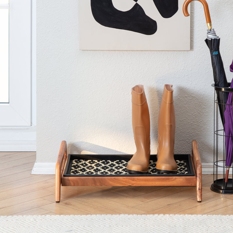 Support à bottes en bois massif de qualité supérieure avec tapis en fibre de coco naturelle - Rangement pour chaussures