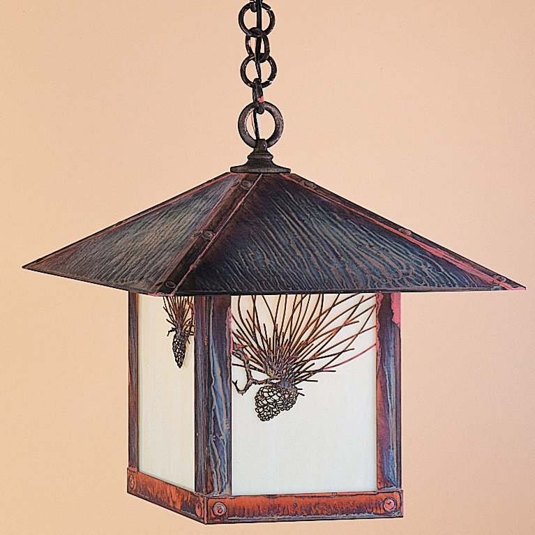 McLoud Outdoor Hanging Lantern, Pine needle, Raw Copper, Frosted