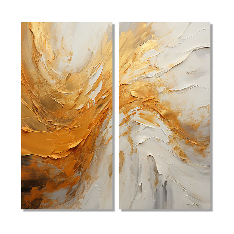 Or et beige, vague douce, peinture I - formes abstraites, art mural, H 20 po x l 24 po, Toile tendue sur cadre