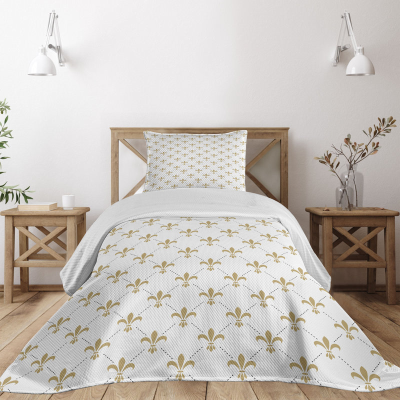 King White and Yellow Floral Polyester Bedspread Set