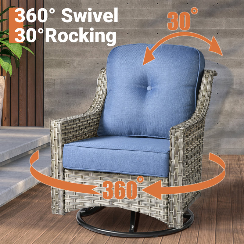 Emanuell 5 - Person  Patio Conversation Sets, Premium All-Weather Wicker Patio Sofa Set with Cushions, Blue