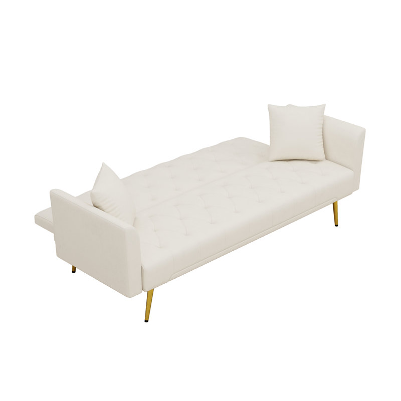 72.5" Modern Velvet Futon Tufted Folding Sofa Bed Convertible Couch With Two Throw Pillows, Suitable For Living Room, Bedroom, And Apartment