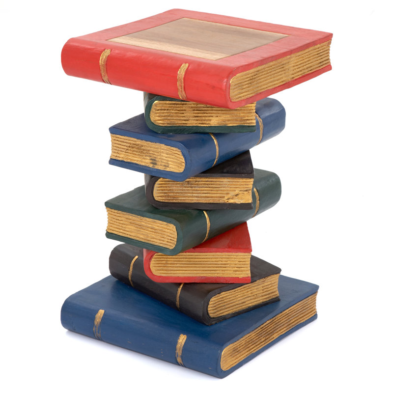 Bookstack Solid Wood End Table, Painted Gold