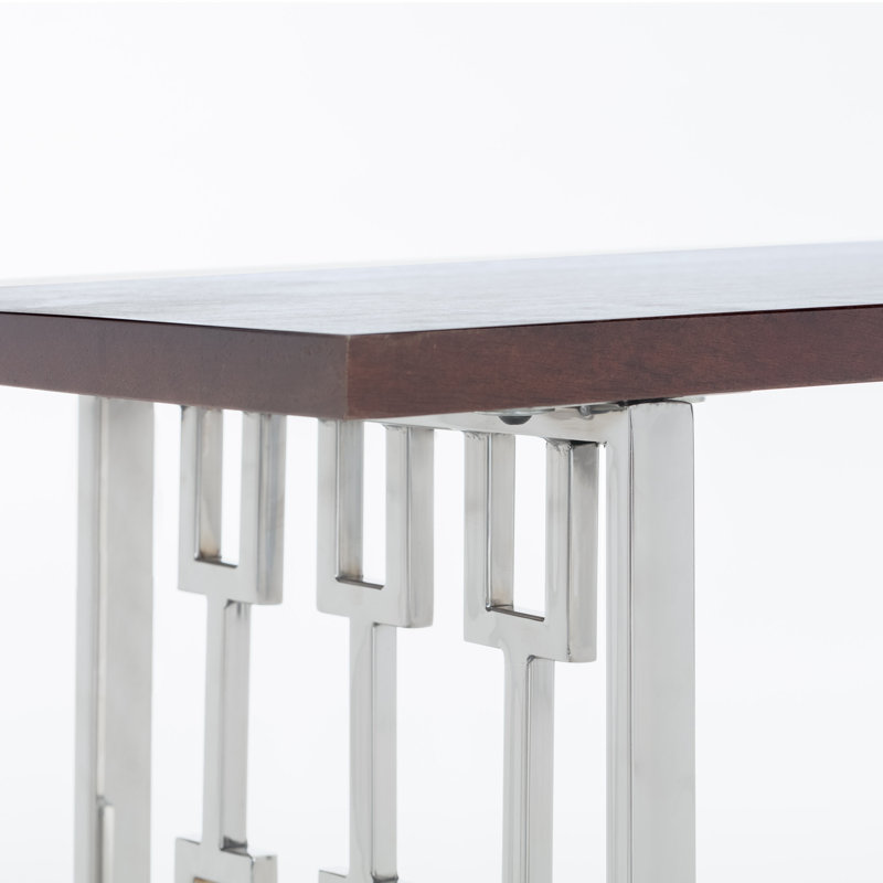 Lennox Dark Walnut Brown Wood and Silver Metal Bench