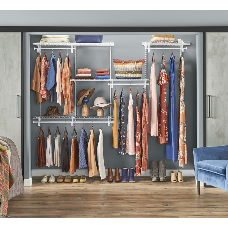 Adjustable ShelfTrack Wardrobe or Utility System and Clothes Rail Heavy Duty White Wire Shelf Kit