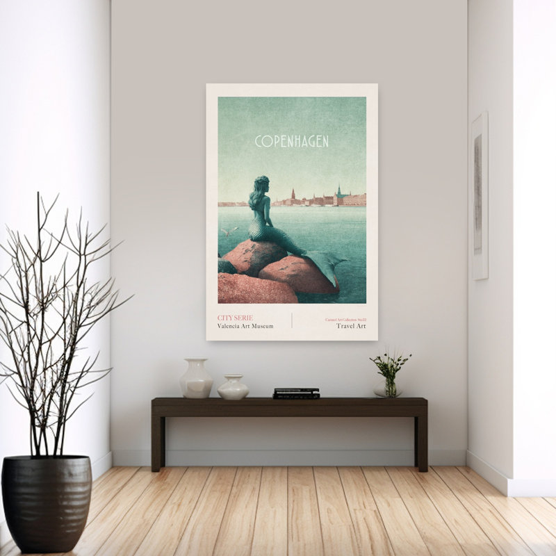Copenhague - Affiche murale classique rétro et sereine de la Petite Sirène, style côtier, H 60 po x l 40 po