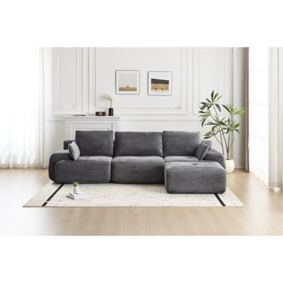 High - Density Padding Grey Corduroy Memory Foam , Sectional, Pet , No Assembly For Guest Rooms Quality Sectional Apartment