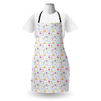 Ambesonne Cartoon Apron Unisex Rainbow Clouds Happy Items Adult Size Multicolor