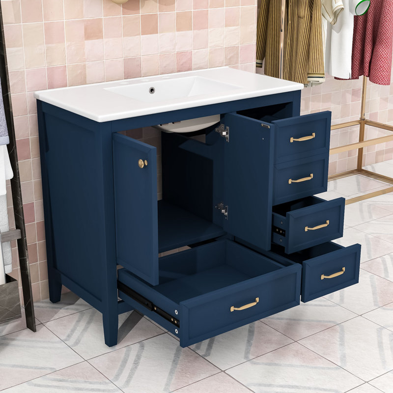 Meuble-lavabo autoportant à plusieurs niveaux avec lavabo résistant aux taches, rangement polyvalent, Bleu