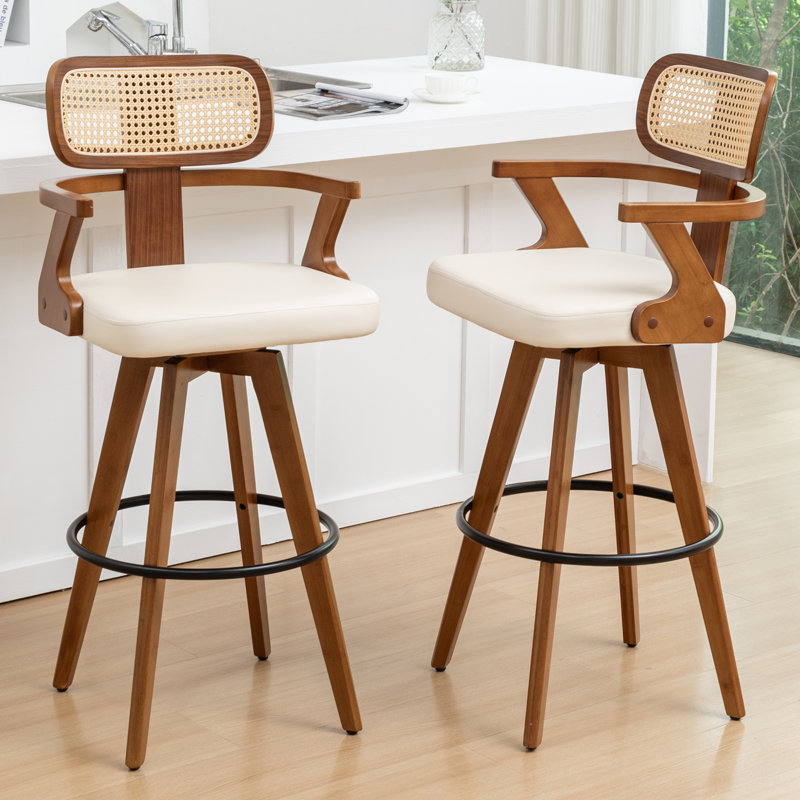 Swivel Upholstered Counter Stool, Beige, Bar Stool (77cm Seat Height)