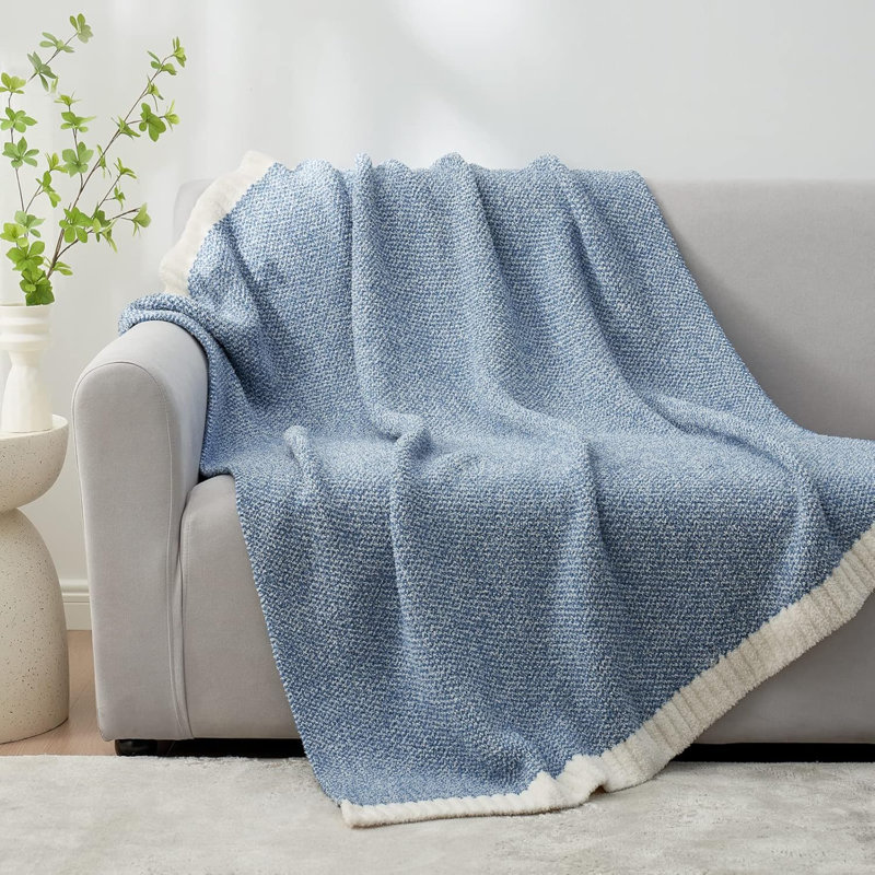 Couvertures bleues pour canapé, couvertures super douces et réversibles douillettes en tricot douillet, peluches pour canapé, lit, cadeau, bleu chiné, 50 x 60 pouces
