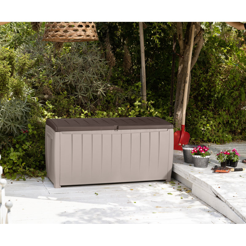 Beige and Brown 49" Lockable Weatherproof Plastic Deck Box