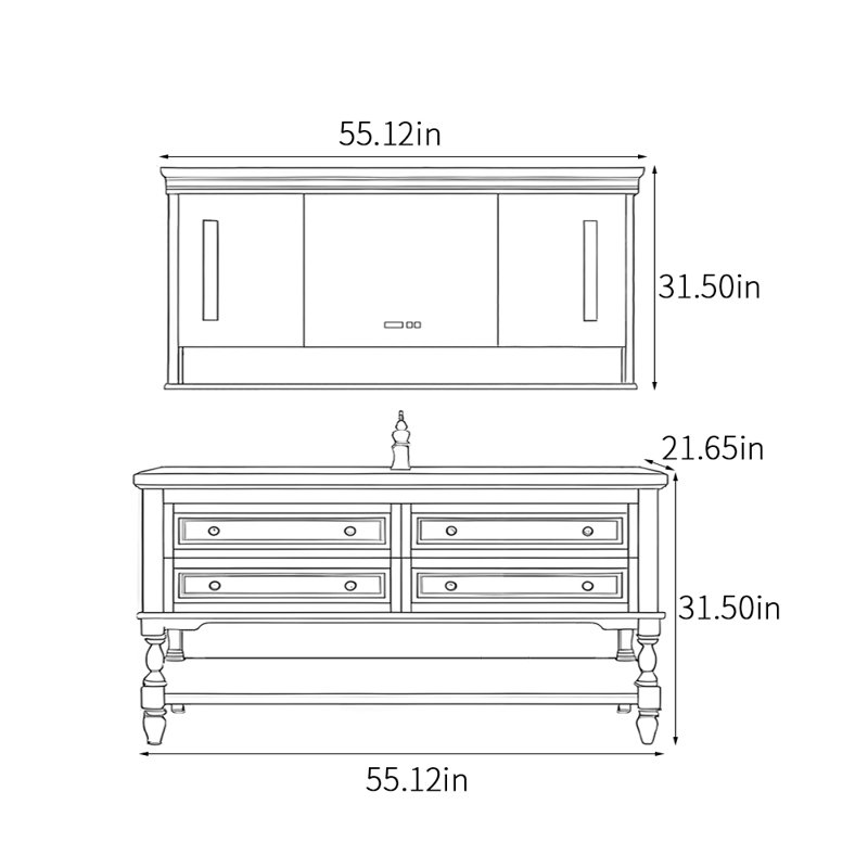 Armoire de salle de bain américaine rétro, Brun, H 31,5 po x l 55,12 po x P 21,65 po