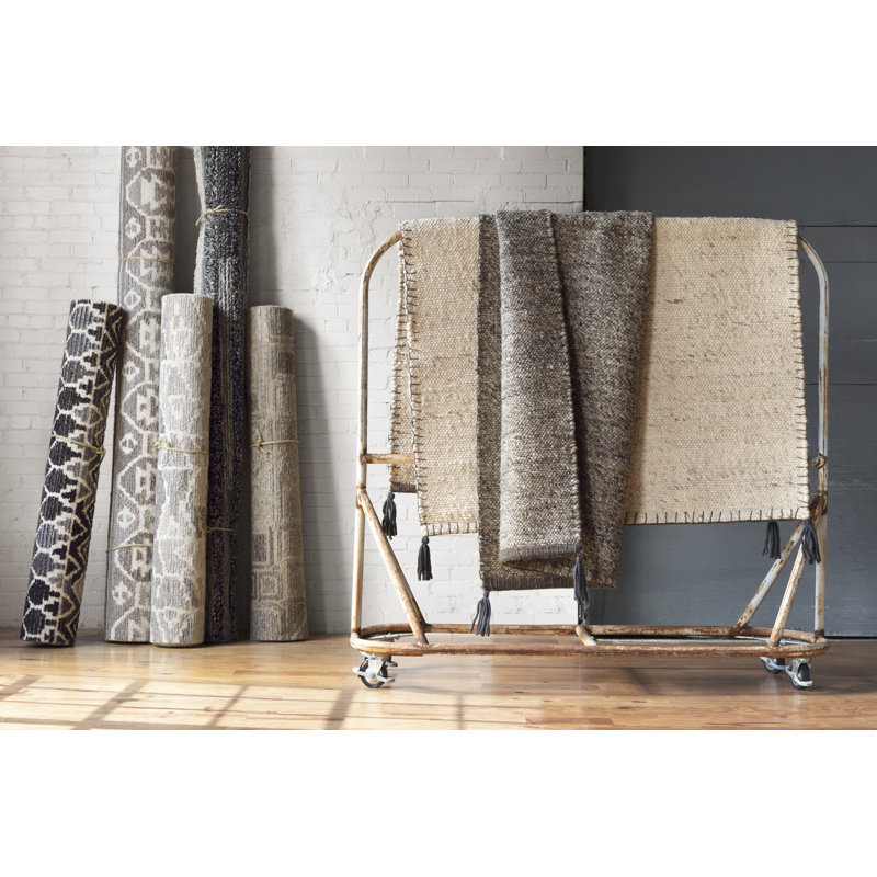 Tapis géométrique naturel touffeté à la main, Rectangle 5 pi x 7 pi 6 po