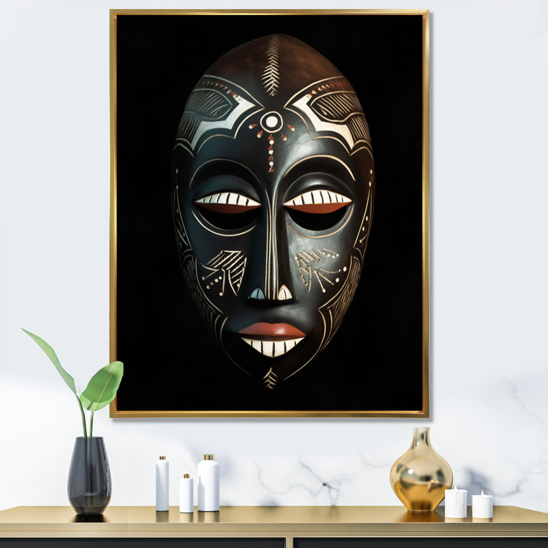" Ethnical Traditional African Mask VII ", Gold Floater Framed, 40" H x 30" W x 1.5" D