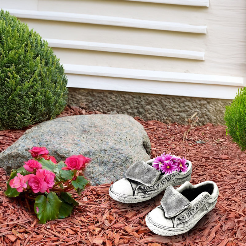 11" Cement White Sneaker Planters, 2 Assorted, White