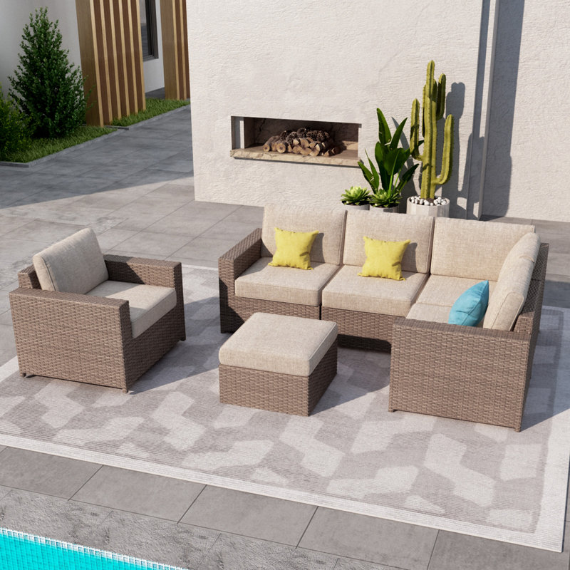 Amberson Fully Assembled 6-Person Rattan Seating Group with Cushions