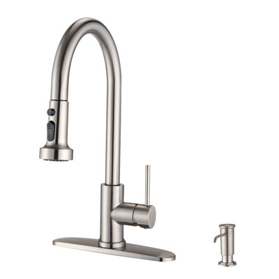 Stainless Steel Pull Down Kitchen Faucet With Soap Dispenser Brushed Nickel