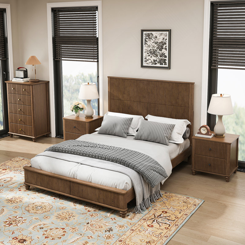 4-Piece Bedroom set,INcluding Bed and 2 Nightstands and Dresser, Walnut, 4 Pieces : Bed, 2 Nightstands, Dresser, Queen