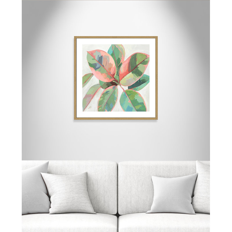 «Pink Ficus II», reproduction d'art, H 28,75 po x l 28,75 po x P 0,75 po, Toile avec cadre en bois beige