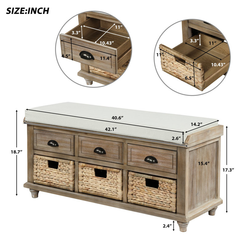 Angelo Upholstered Storage Bench, White Washed