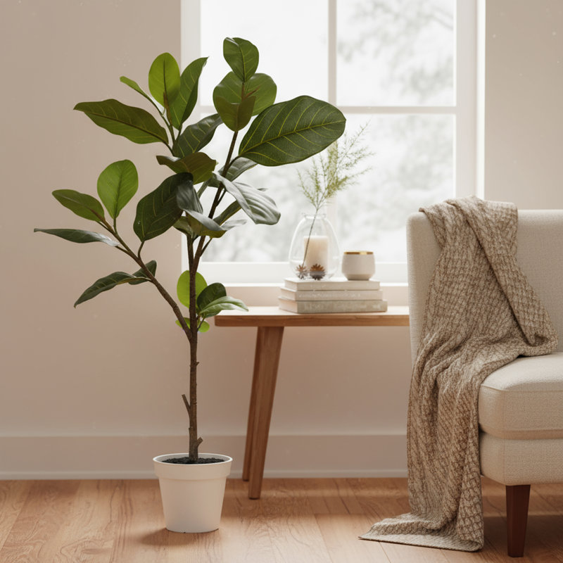Algreen 38" Faux Alpine Ficus Tree in White Decorative Planter