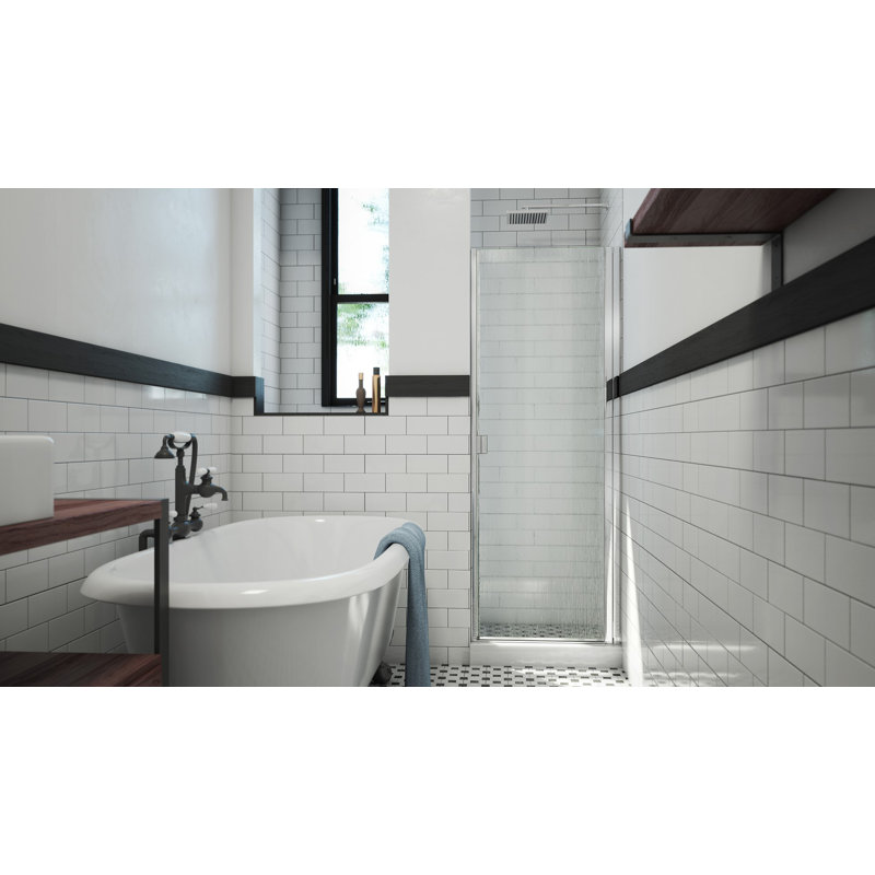 RD - W x 66'' H Hinged Door Semi-Frameless Shower Door with, Rain, Polished Chrome