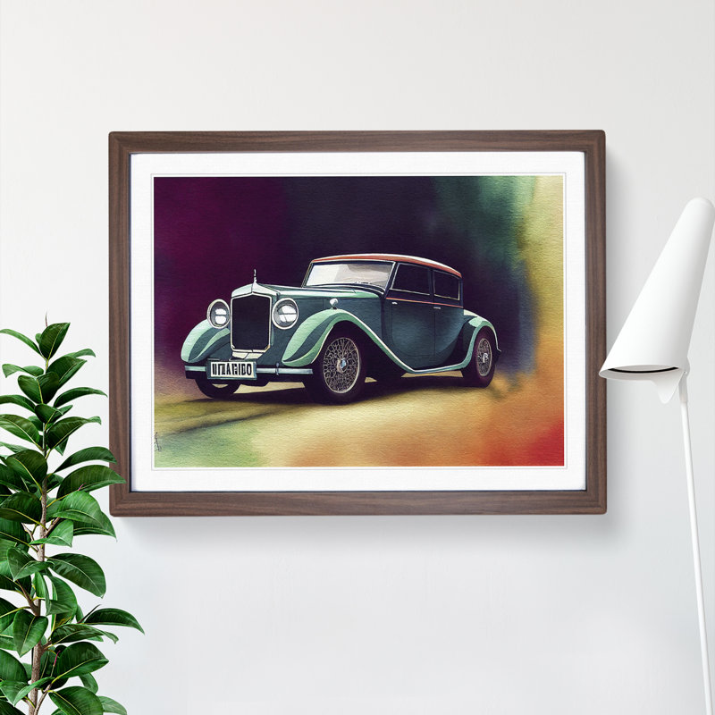Watercolour Classic Car - Single Picture Frame Painting, 25cm H x 34cm W x 2cm D, Walnut