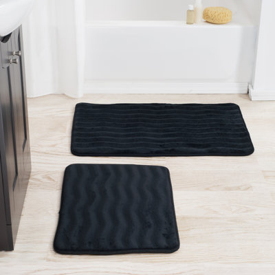Set of 2 Memory Foam Bath Mats - Non-Slip Microfiber Bath Mats for Bathroom, Laundry, or Kitchen