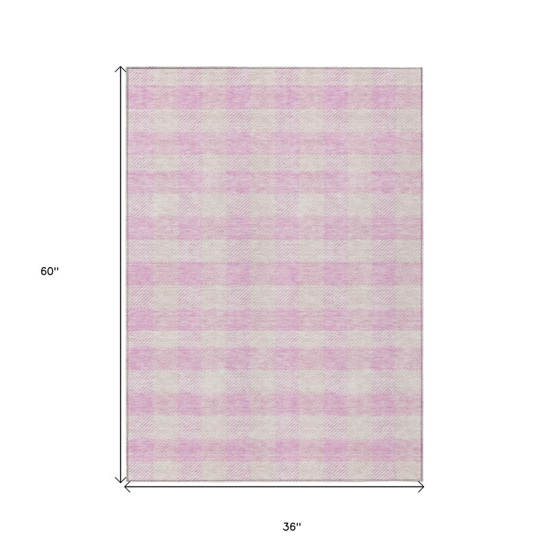 Tapis d'intérieur lavable à carreaux rose 3 pi x 5 pi
