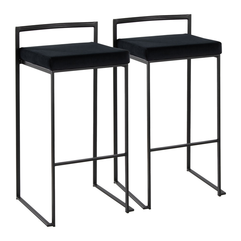 Tabouret de bar et de comptoir Ernestine, Noir, Velours noir, Tabouret de bar (siège d'une hauteur de 31 po)
