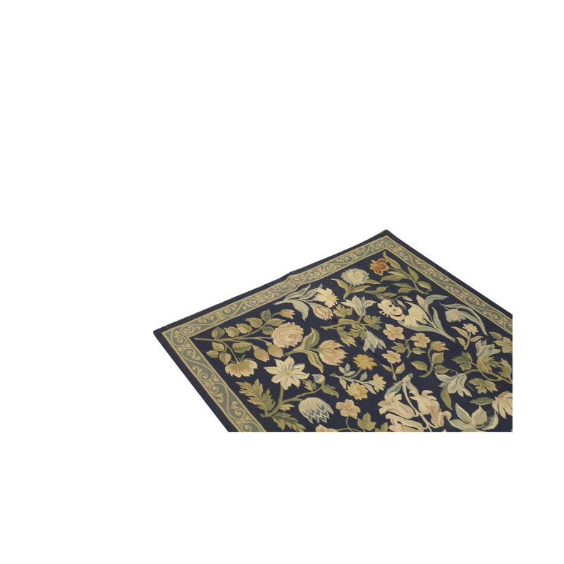 Tapis vert et doré de haute qualité noué à la main