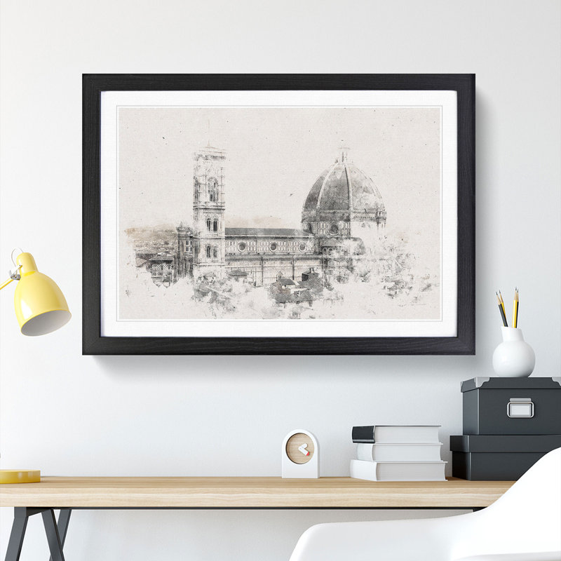 Florence Cathedral in Italy - Picture Frame Painting Print, 36cm H x 48cm W x 2cm D, Black Framed