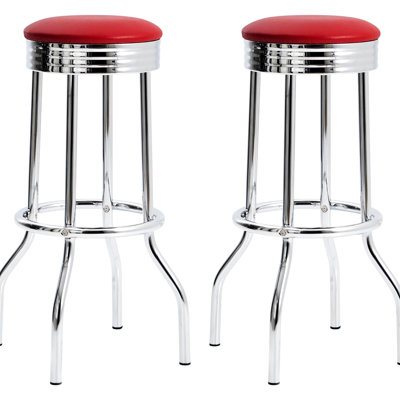 2 sièges à hauteur de barre rouge - rétro-chic avec pieds et tabourets en similicuir