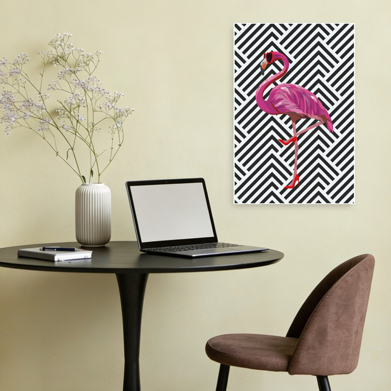 Pink Flamingo Fashion Geometric Modern Bird Flamingo Tropical Wall Art Print, 60.96cm H x 40.64cm W