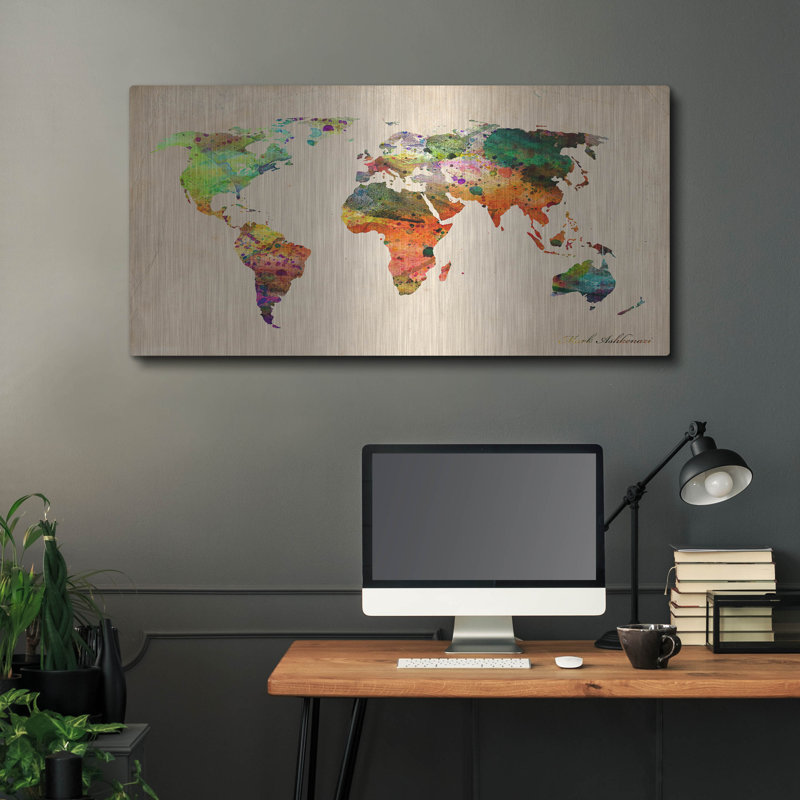" Watercolor World Map " by Mark Ashkenazi, 24" H x 48" W