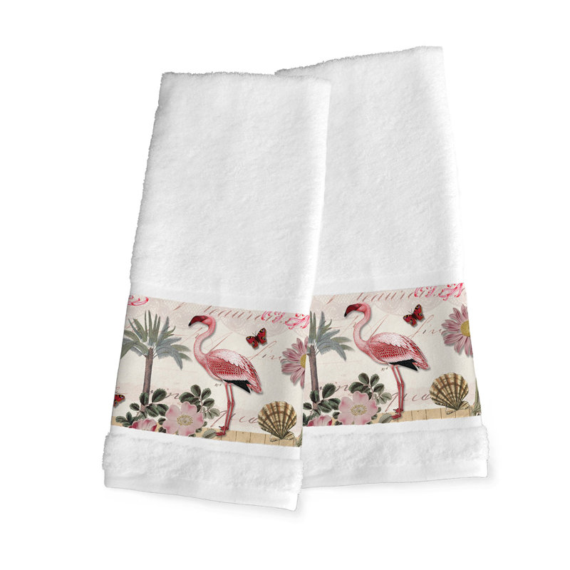 Glenmoor Botanical Flamingo  100% Cotton Hand Towels