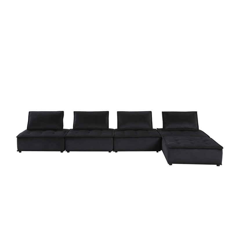 Canapé modulaire en velours 5 pièces Anna, H 29 po x l 80 po x P 160 po